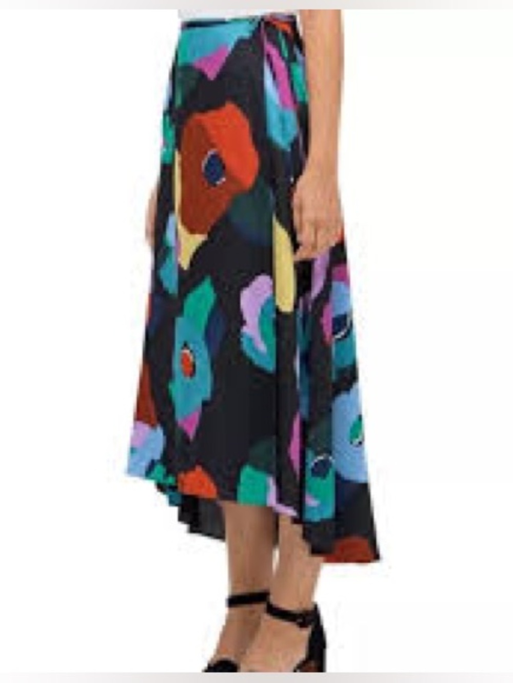 NWOT Kate Spade Floral Collage Satin Wrap Midi Skirt - Black Multi Size 8